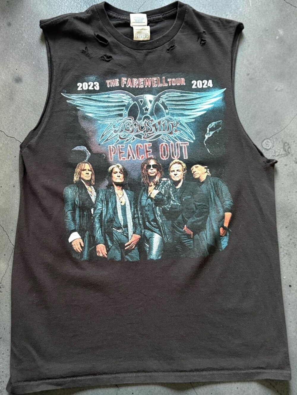Aerosmith The Fairwell Tour 2023 Shirt Sz Medium Sleeveless Thrashed Shirt